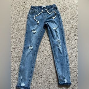 Ashley Mason Ripped Blue Skinny Jeans with drawstring